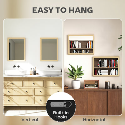 HOMCOM Wall Bathroom Mirror, 30 x 40 cm Wall-Mounted Mirror for Living Room, Bedroom, Hallway, Set of 2, Natural 