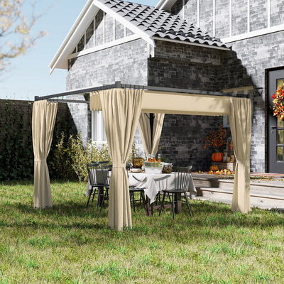 Outsunny 3 x 3m Retractable Roof Pergola, with Curtains - Khaki 