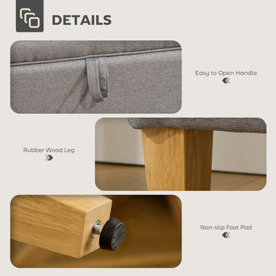 HOMCOM 16L Linen Storage Ottoman Padded Footstool with Rubberwood Legs for Storage Box, Bed End, Shoe Bench, Seating, Light Grey 