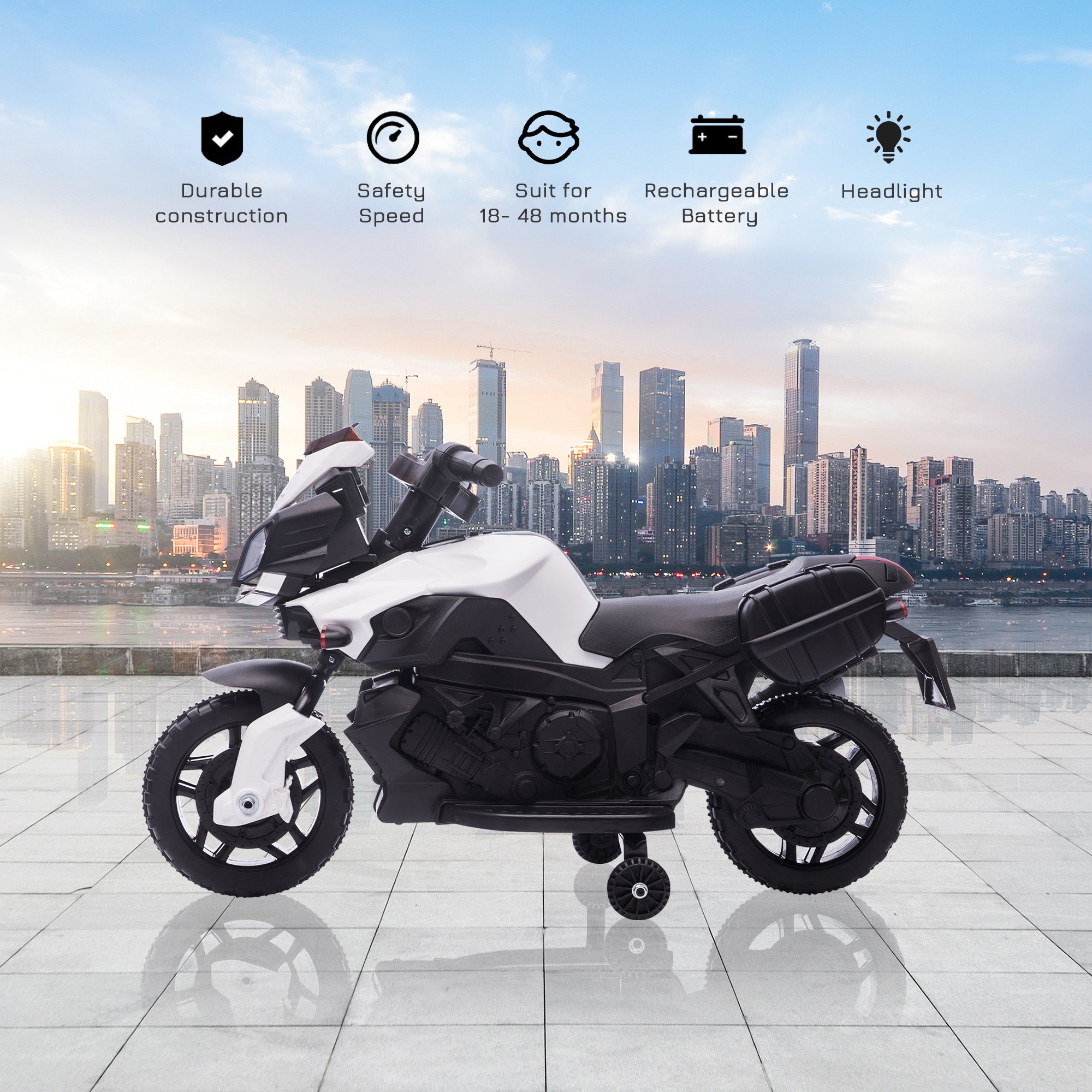 HOMCOM Kids Electric Motorbike 6V Ride on Motorcycle Vehicle w/ Lights Horn Sounds for 1.5-4 Years Old White 