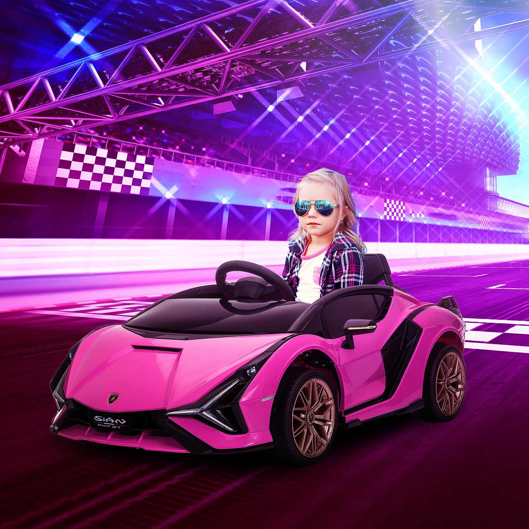 HOMCOM Lamborghini Sian Licensed 12V Kids Electric Ride On Car 2 Motors Toy Car with Remote Control Music Lights MP3 for 3-5 Years Pink 