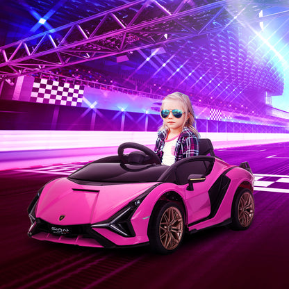 HOMCOM Lamborghini Sian Licensed 12V Kids Electric Ride On Car 2 Motors Toy Car with Remote Control Music Lights MP3 for 3-5 Years Pink 