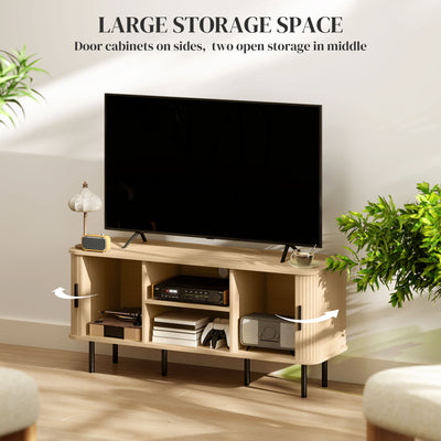 HOMCOM TV Stand Cabinet for TVs up to 55 Inches, TV Unit with Storage Shelves and Cupboard for Living Room, Oak Tone 