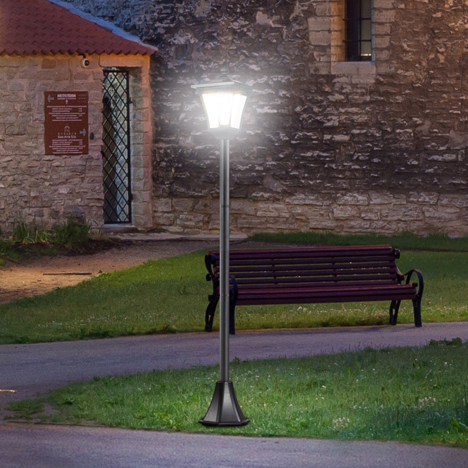 Outsunny Outdoor Garden Solar Post Lamp Sensor Dimmable LED Lantern Bollard Pathway 1.6M Tall – Black 