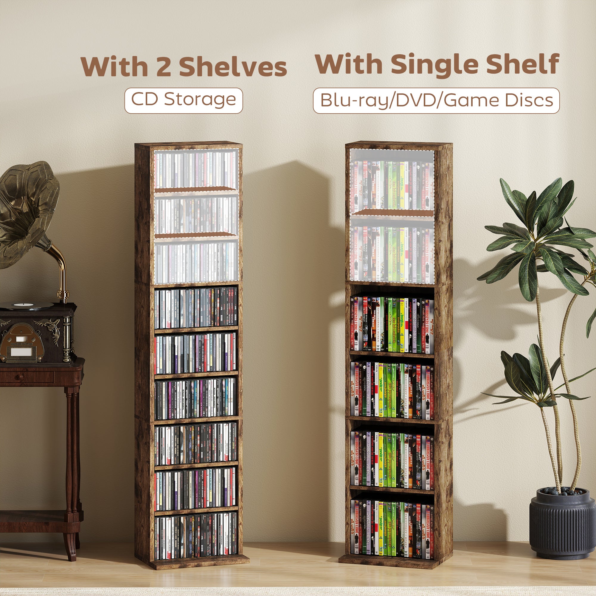HOMCOM 260 Narrow CD Storage Unit - Rustic Brown 