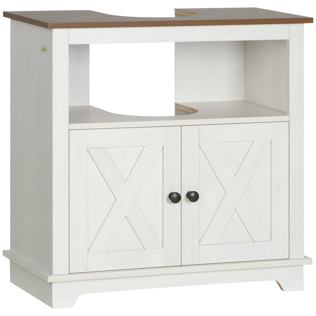 kleankin Under Sink Cabinet Bathroom Vanity Unit with Double Doors and Storage Shelves, 60 x 30 x 60cm, White 