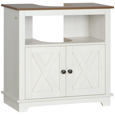 kleankin Under Sink Cabinet Bathroom Vanity Unit with Double Doors and Storage Shelves, 60 x 30 x 60cm, White 