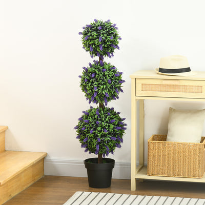 HOMCOM Set of 2 Artificial Plants, Lavender Flowers Ball Trees with Pot, for Home Indoor Outdoor Decor, 110cm 