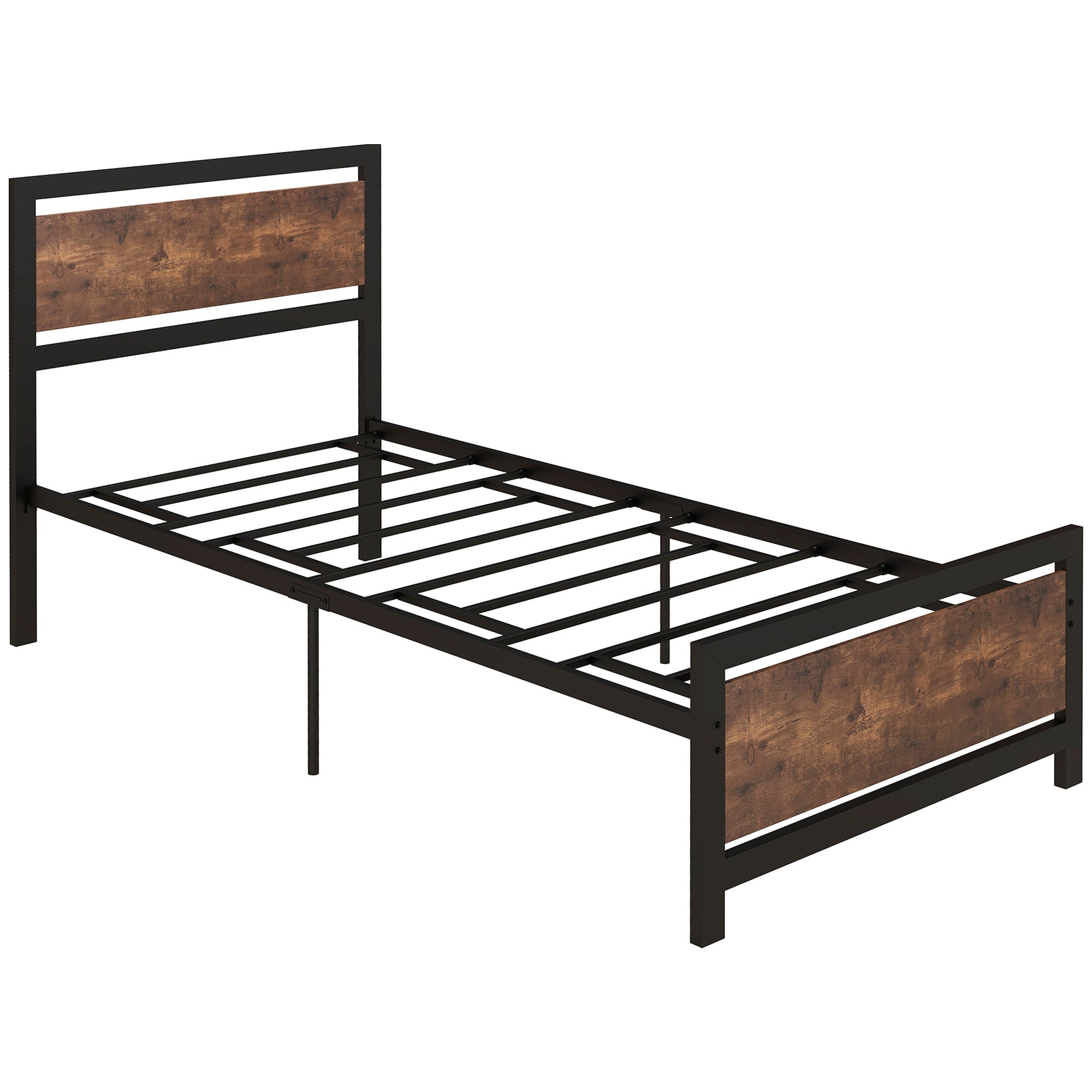 HOMCOM Single Size Metal Bed Frame with Headboard & Footboard, Strong Slat Support Solid Bedstead Base w/ Underbed Storage Space, Bedroom Furniture For Adults 