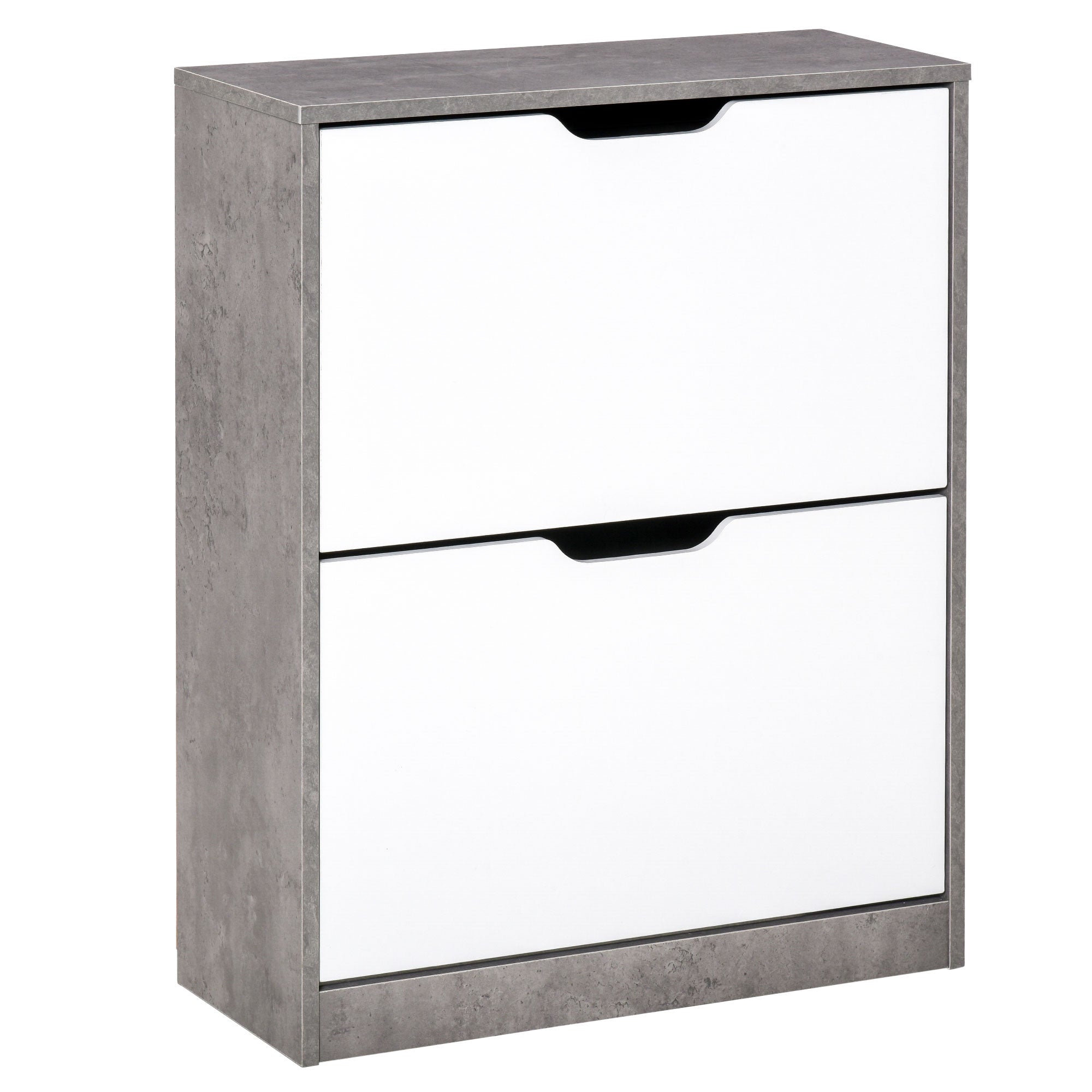 HOMCOM Two Drawer Shoe Cabinet Home Storage Organiser w/ Groove Handles Adjustable Shelves Modern Boxy Rack Hallway Bedroom Furniture 
