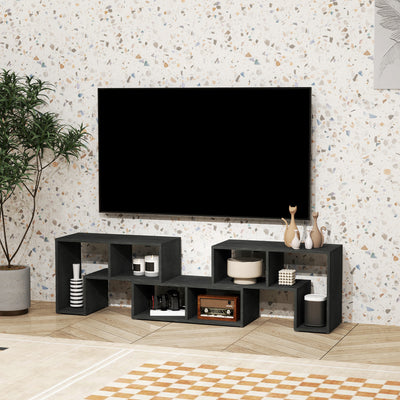 HOMCOM TV Stand for TVs up to 75 Inches, Free Combination TV Unit with Storage Shelves, Extendable Entertainment Centre for Living Room, Black Wood Grain 