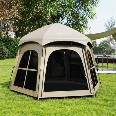 Outsunny Pop Up Tent 3000mm Waterproof Instant Camping Tent 3-4 Person with 2 Doors 4 Windows Khaki 