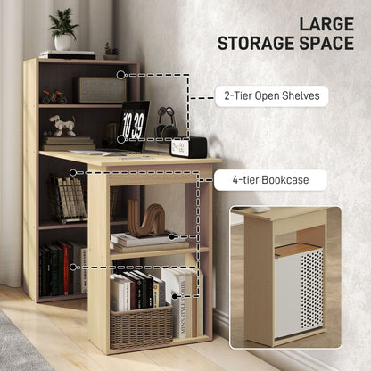 HOMCOM 120cm Modern Computer Desk Bookshelf Study Table Workstation PC Laptop Writing Home Office 6 Shelves, Natural Wood Finish 