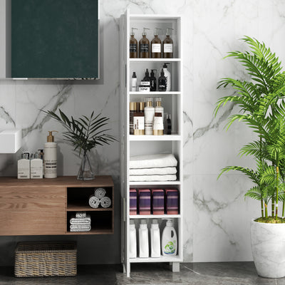 HOMCOM Tall Bathroom Cabinet, Freestanding Bathroom Cabinet with Adjustable Shelves and Double Doors 
