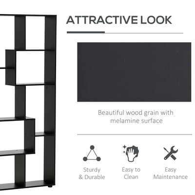 HOMCOM 8-Tier Freestanding Bookcase w/ Melamine Surface Anti-Tipping Foot Pads Home Display Storage Grid Stand Bedroom Living Room Furniture Modern Style - Black 