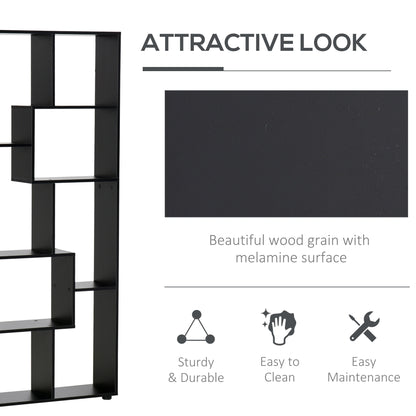 HOMCOM 8-Tier Freestanding Bookcase w/ Melamine Surface Anti-Tipping Foot Pads Home Display Storage Grid Stand Bedroom Living Room Furniture Modern Style - Black 