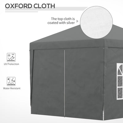 Outsunny 3 x 3 Meters Pop Up Water Resistant Gazebo Wedding Camping Party Tent Canopy Marquee with Carry Bag and 2 Windows, Grey 