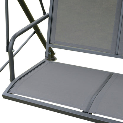 Outsunny 3 Seater Swing Chair, Garden Swing Bench with Canopy, Breathable Mesh Seat and Heavy Duty Steel Frame for Patio, Yard, Grey 