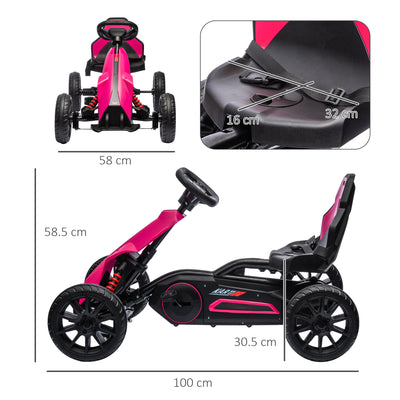 HOMCOM Kids Pedal Go Kart, with Adjustable Seat, EVA Wheels, Seat, Handbrake - Pink 