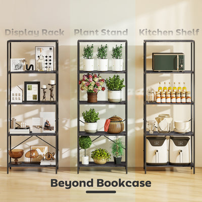 HOMCOM 5-Tier Bookshelf, Industrial Bookcase with Metal Frame - Dark Grey and Black 