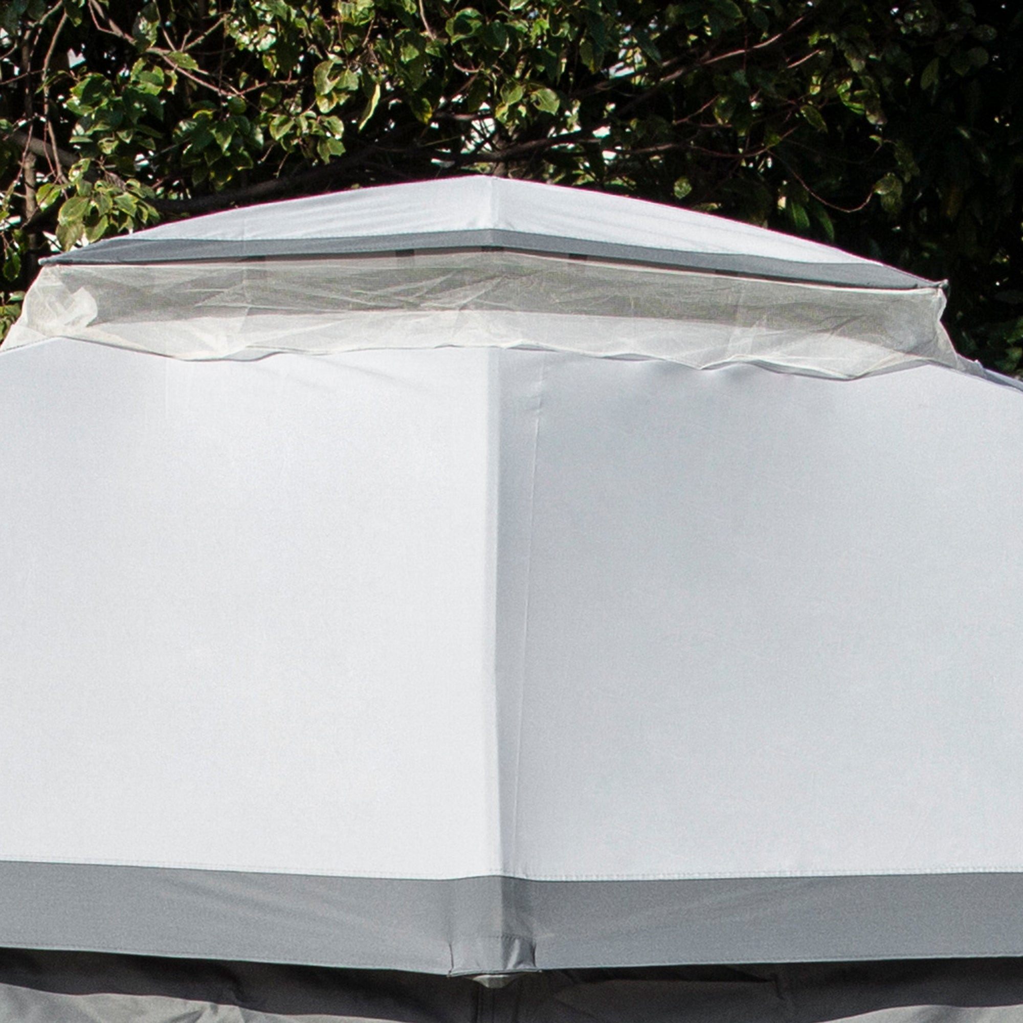 Outsunny 3.7 x 3(m) Metal Gazebo Canopy Party Tent Garden Patio Shelter with Netting Sidewalls & Double Tiered Roof, Grey 