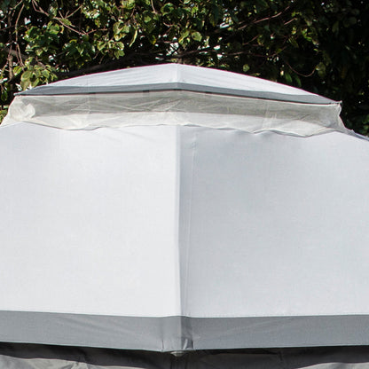 Outsunny 3.7 x 3(m) Metal Gazebo Canopy Party Tent Garden Patio Shelter with Netting Sidewalls & Double Tiered Roof, Grey 