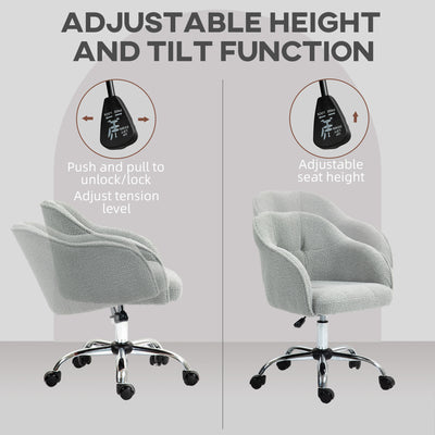 HOMCOM Teddy Fleece Swivel Office Chair - Grey 
