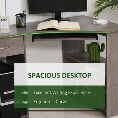 HOMCOM L-Shaped Corner Computer Desk w/ 2 Shelves Wide Worktop Keyboard Tray Drawer & CPU Stand Home Office Study Bedroom Furniture Grey 
