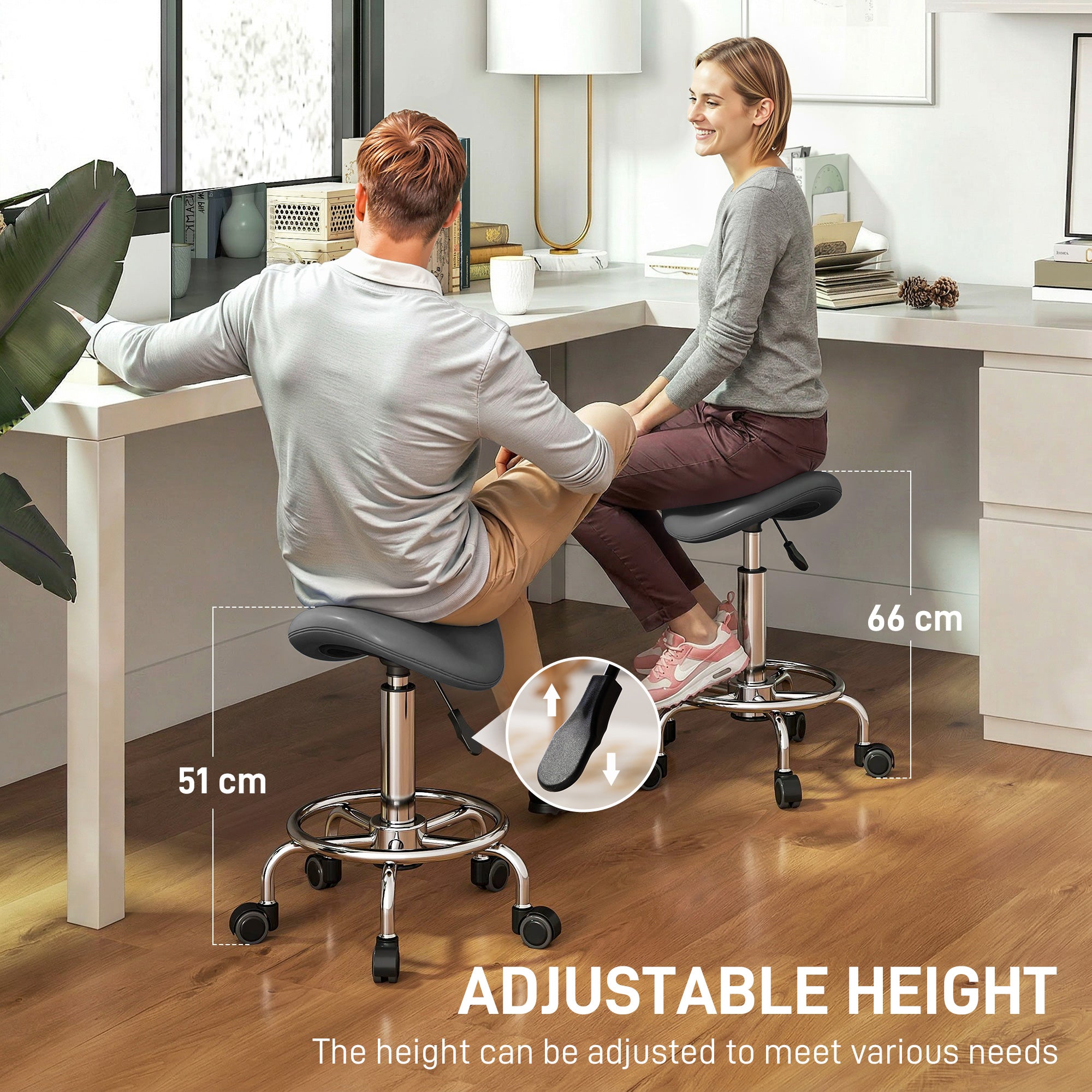 HOMCOM Salon Saddle Stool, Rolling Saddle Chair for Massage, Spa, Clinic, Beauty, Hairdressing and Tattoo, Grey 