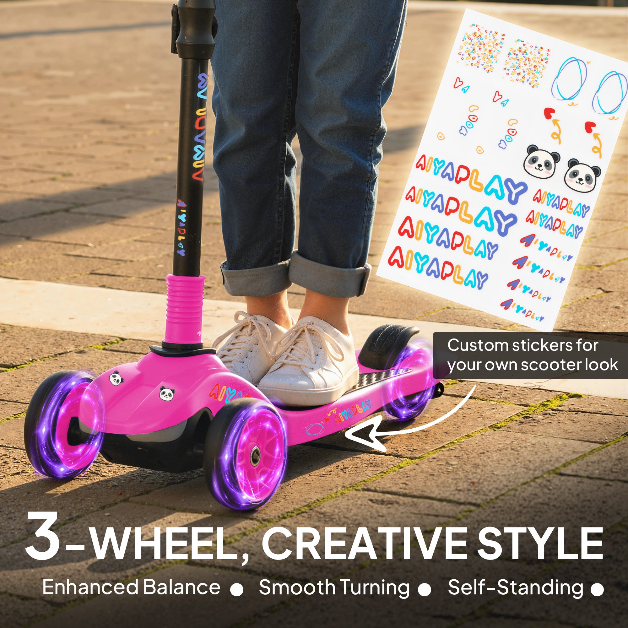 AIYAPLAY Three-Wheel Foldable Electric Scooter for Kids Aged 6-10 Years, Pink 
