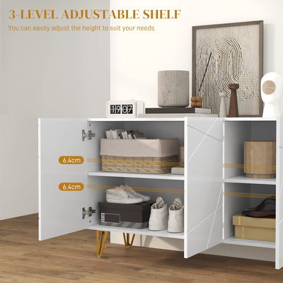 HOMCOM Modern Luxe High Gloss Sideboard, with Hairpin Legs - White 