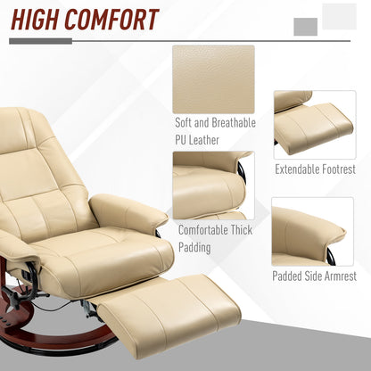 HOMCOM Faux Leather Armchair, with 145\'c2\'b0 Reclining Back and Footrest - Cream 