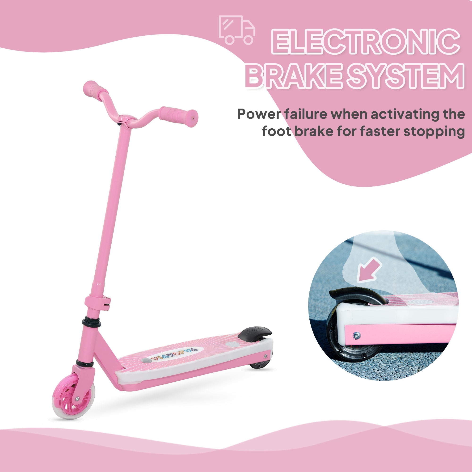 AIYAPLAY Electric Scooter for Kids Ages 4-7, with Auxiliary Rear Wheels, Flashing LED Light and Electric Brake, Kids Electric Scooter for Boys Girls, 6 KM/H & 8 KM, Pink 