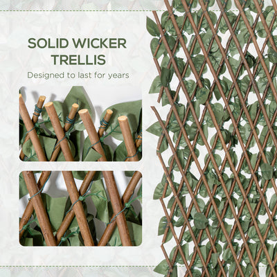 Outsunny 4 Pieces Expanding Trellis Fence, 2m x 1m Decorative Trellis with Artificial Leaves Garden Telescopic Hedge Privacy Screen Greenery Walls for Garden Balcony Home Decor 