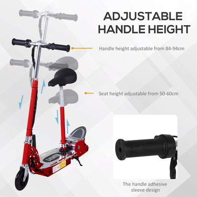 HOMCOM Foldable Electric Scooter for Teens Over 7 years old 12V Battery 120W-Red 