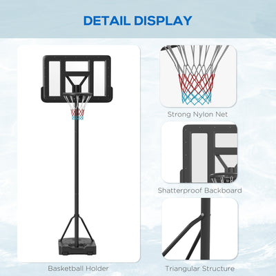 SPORTNOW Height Adjustable Basketball Stand Net Set System, Freestanding Basketball Hoop and Stand w/ Wheels, 200-305cm - Black 