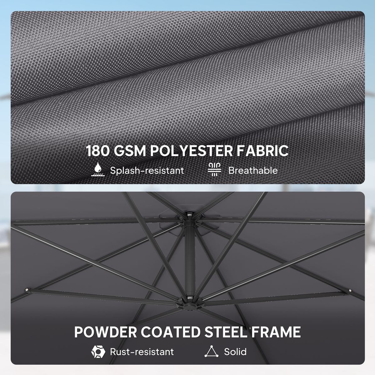 Outsunny 3 m Overhanging Cantilever Parasol, with Cross Base - Grey 