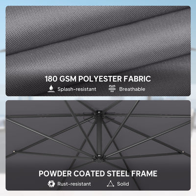 Outsunny 3 m Overhanging Cantilever Parasol, with Cross Base - Grey 