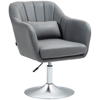 HOMCOM Swivel Microfibre Accent Chair for Living Room Contemporary Vanity Armchair with Adjustable Height Thick Cushion Lumbar Support Armrest for Bedroom Office Dark Grey 