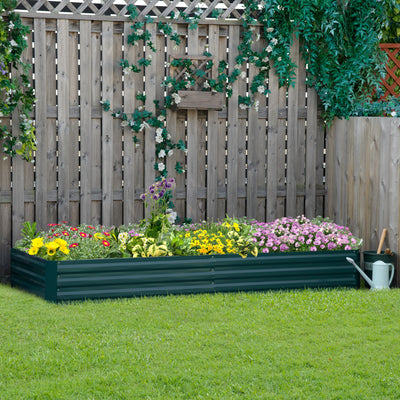 Outsunny Metal Raised Garden Bed Planter Box Outdoor Planters for Growing Flowers, Herbs, Green, 241x90.5x30cm 