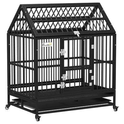 PawHut 43" Heavy Duty Dog Crate on Wheels, with Removable Tray, Openable Top 