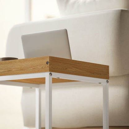 HOMCOM Set of Two Boxy Nesting Tables - White/Wood-Effect 