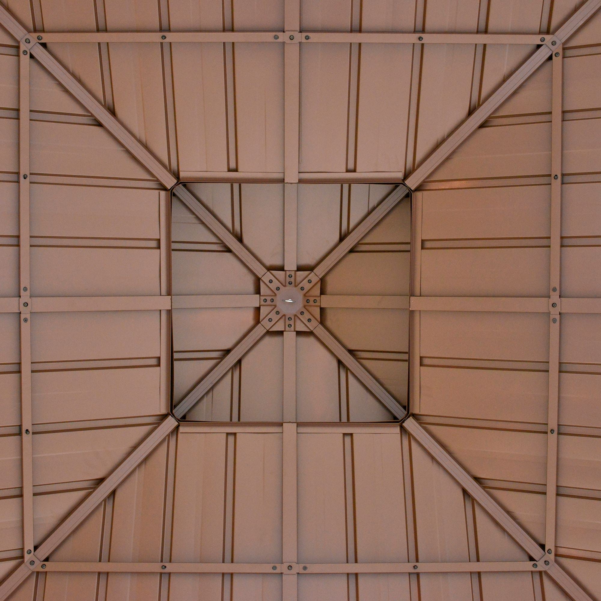 Outsunny 3x(3)M Outdoor Hardtop Gazebo Canopy with 2-Tier Roof and Solid Wood Frame, Outdoor Patio Shelter for Patio, Garden, Brown 