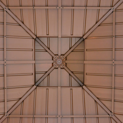 Outsunny 3x(3)M Outdoor Hardtop Gazebo Canopy with 2-Tier Roof and Solid Wood Frame, Outdoor Patio Shelter for Patio, Garden, Brown 