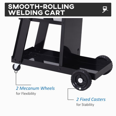 DURHAND Welding Cart Welder Trolley Garage for Gas Bottles w/ Safety Chain, Wheels, Black 