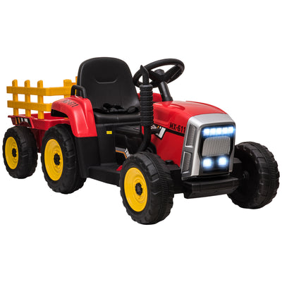 HOMCOM Ride On Tractor, Battery Powered Electric Car, with Detachable Trailer, Remote Control, Music - Red 