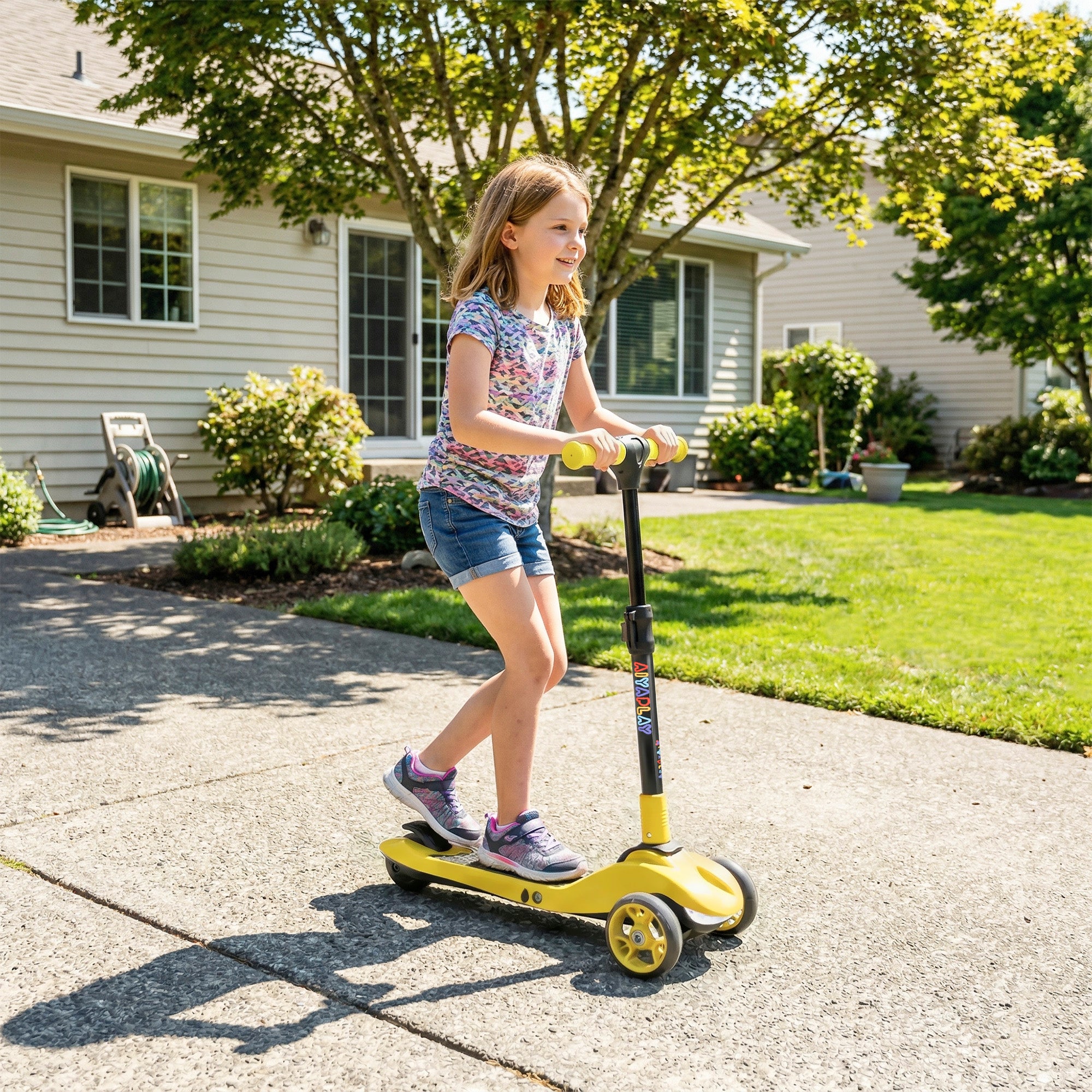 AIYAPLAY Three-Wheel Foldable Electric Scooter for Kids Aged 6-10 Years, Yellow 