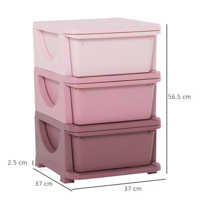 HOMCOM Kids Storage Units with 3 Drawers 3 Tier Chest Vertical Dresser Tower Toy Organizer for Nursery Playroom Kindergarten Pink 