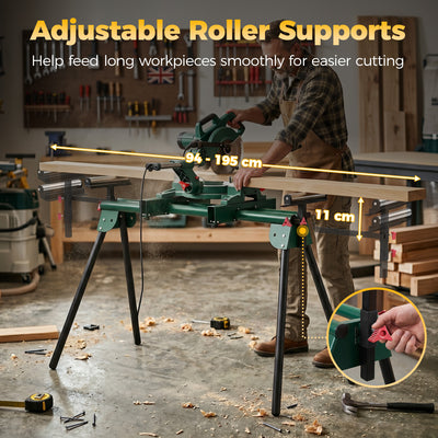 HOMCOM Universal Mitre Saw Stand with Adjustable Rollers and Support Arms, Portable Miter Saw Stand with Folding Legs