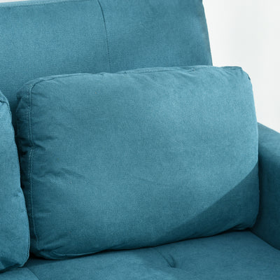 HOMCOM Loveseat Sofa Bed, Convertible Bed Settee with 2 Cushions, Side Pockets for Living Room, Blue 